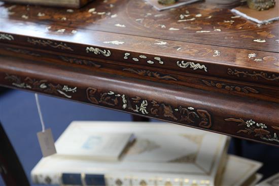 A Chinese carved and inlaid hardwood altar table, W.4ft 3in. D.2ft 5in. H.2ft 9in.